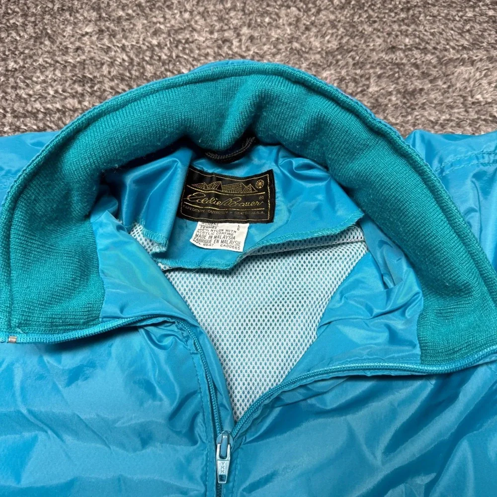 Eddie Bauer Womens‎ Vintage Jacket Windbreaker Size L Teal Blue Full Zip Hooded
